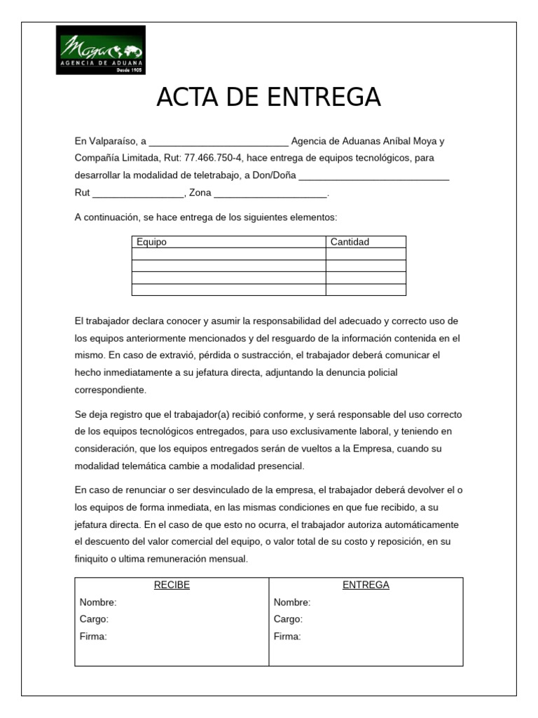 Acta de Entrega de Equipos Tecnológicos | PDF