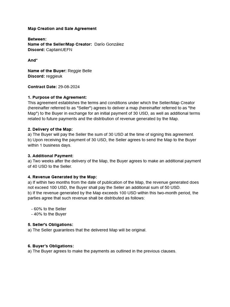 Map Sale Agreement Between Seller and Buyer | PDF