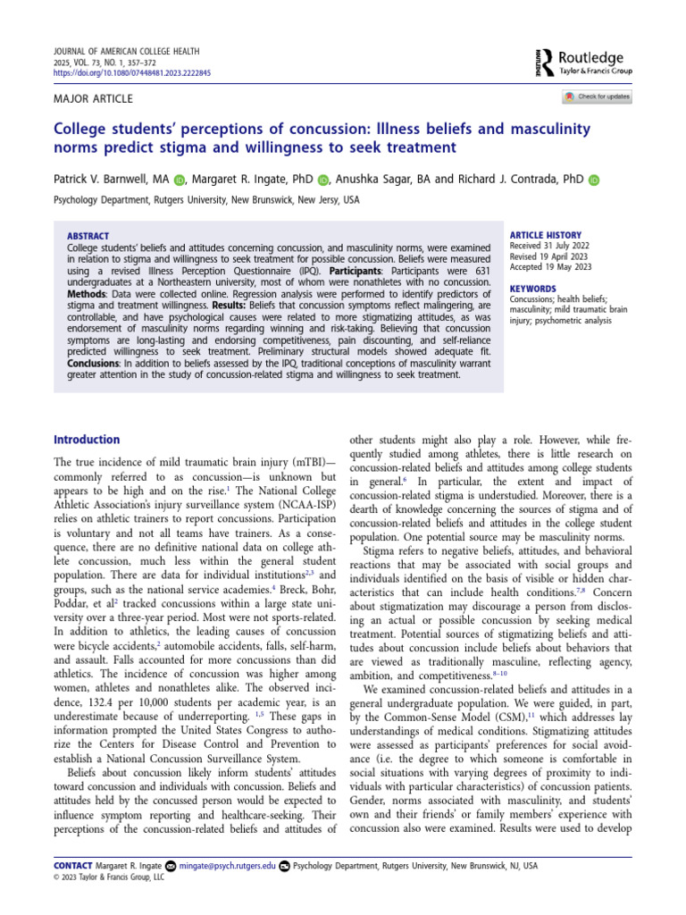 College Student Perceptions | PDF | Concussion | Social Stigma