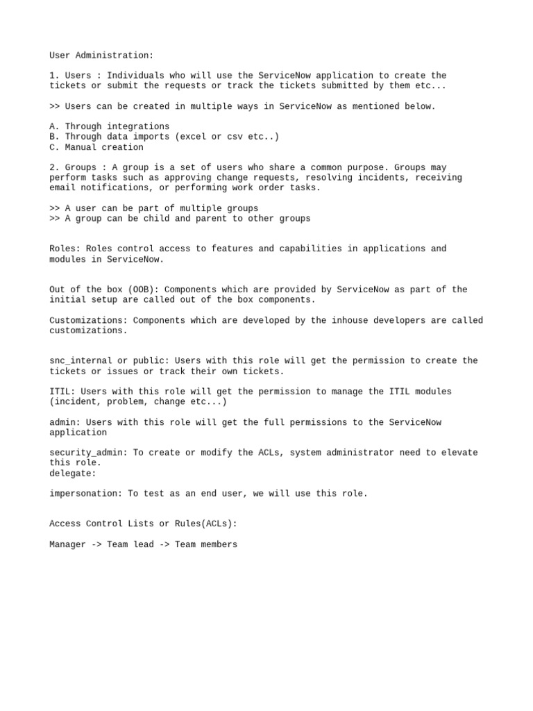 User Administration in ServiceNow | PDF