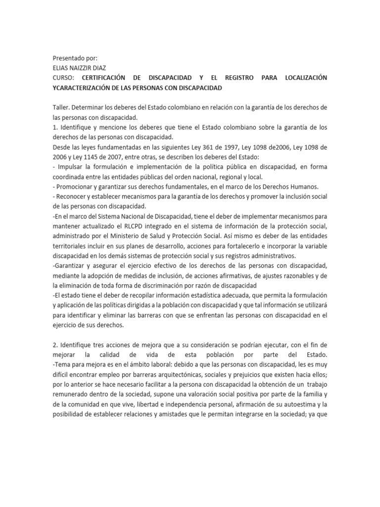 Derechos y Deberes del Estado en Discapacidad | PDF | Invalidez ...