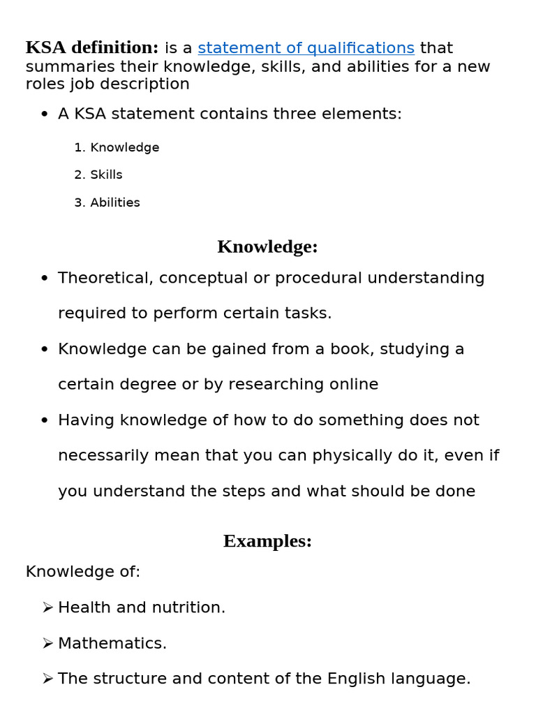 Understanding KSA: Knowledge, Skills, Abilities | PDF