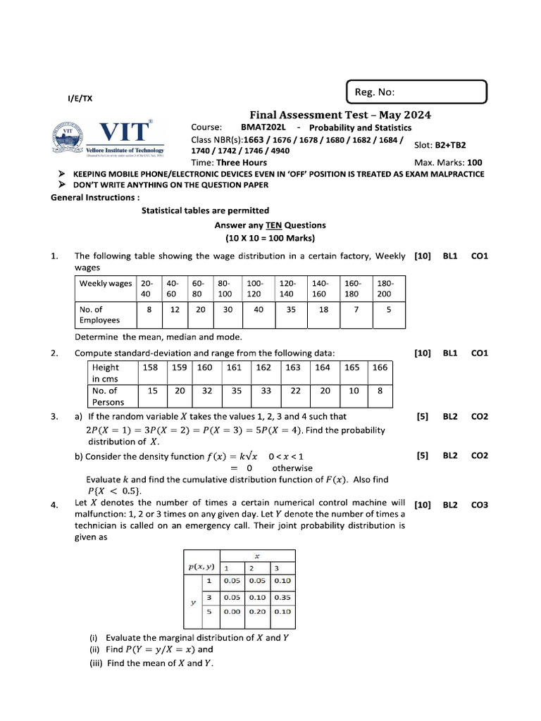 Final Assessment: Probability & Statistics | PDF | Mean | Standard ...