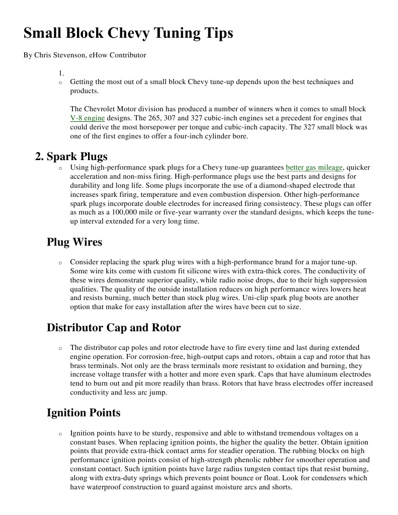 Small Block Chevy Tuning Tips | PDF | Ignition System | Distributor