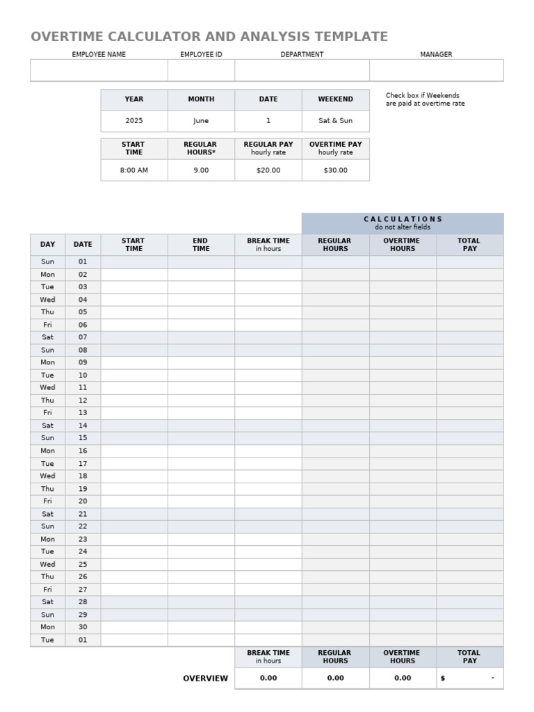 Overtime Calculation Template 2025 | PDF | Overtime | Working Time
