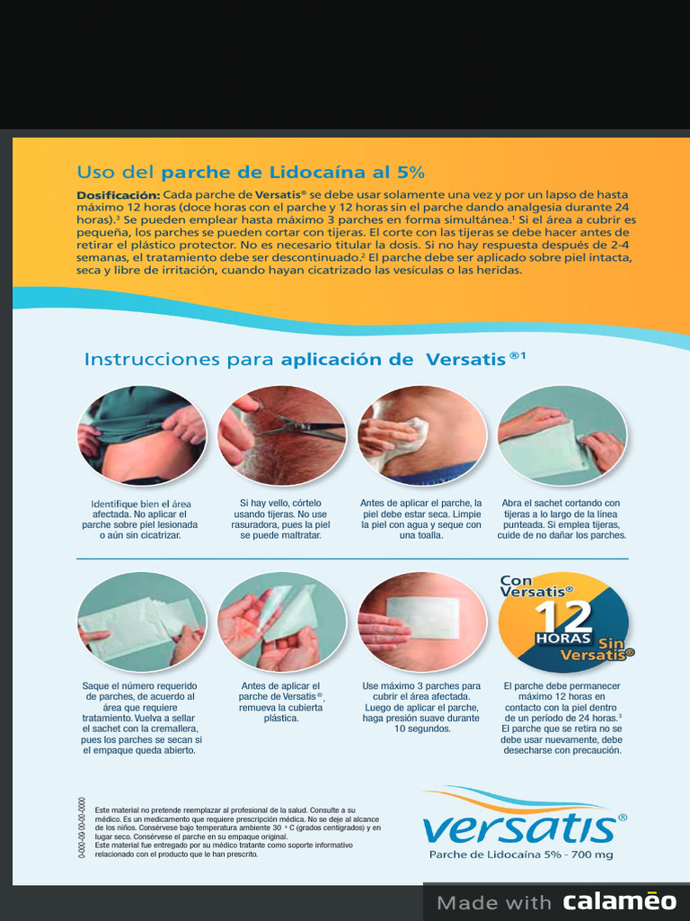 Uso y aplicación del parche Versatis 5% | PDF