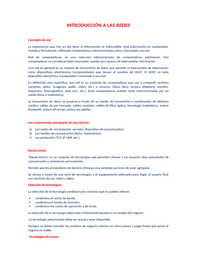 Introducción a las Redes de Computadoras | PDF | Red de computadoras ...