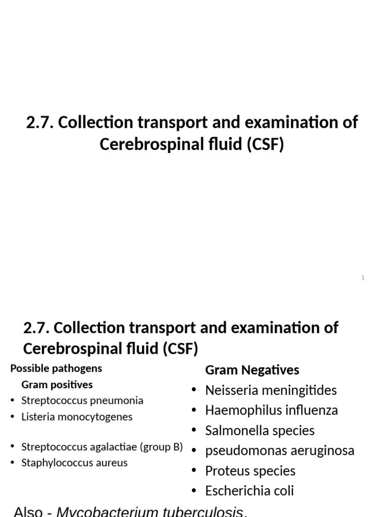 CSF Collection and Examination Guide | PDF | Meningitis | Cerebrospinal ...