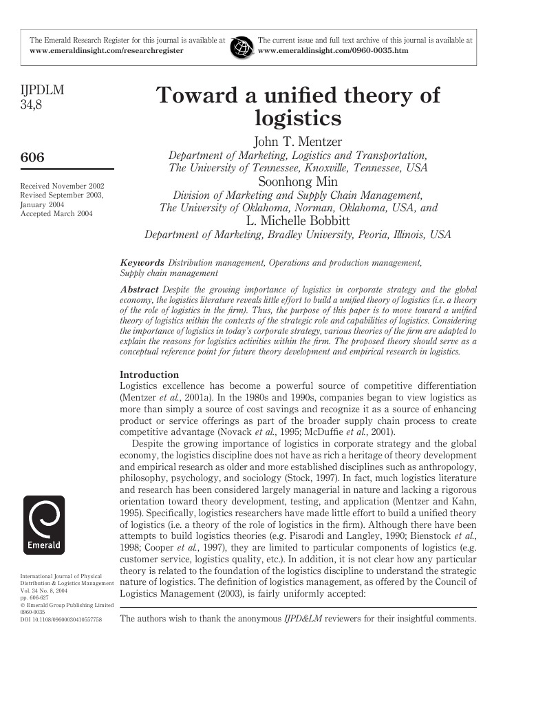 Toward a Unified Logistics Theory | PDF | Supply Chain Management ...