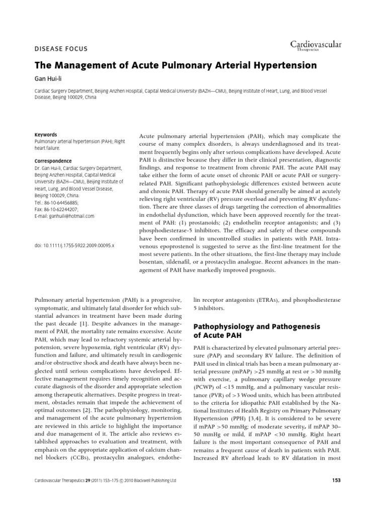 The Management of Acute Pulmonary Arterial Hypertension | PDF ...