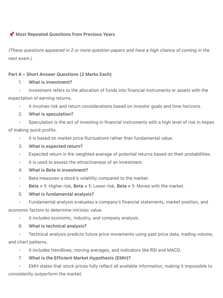 ? Most Repeated Questions From Previous Years | PDF | Investing | Beta ...
