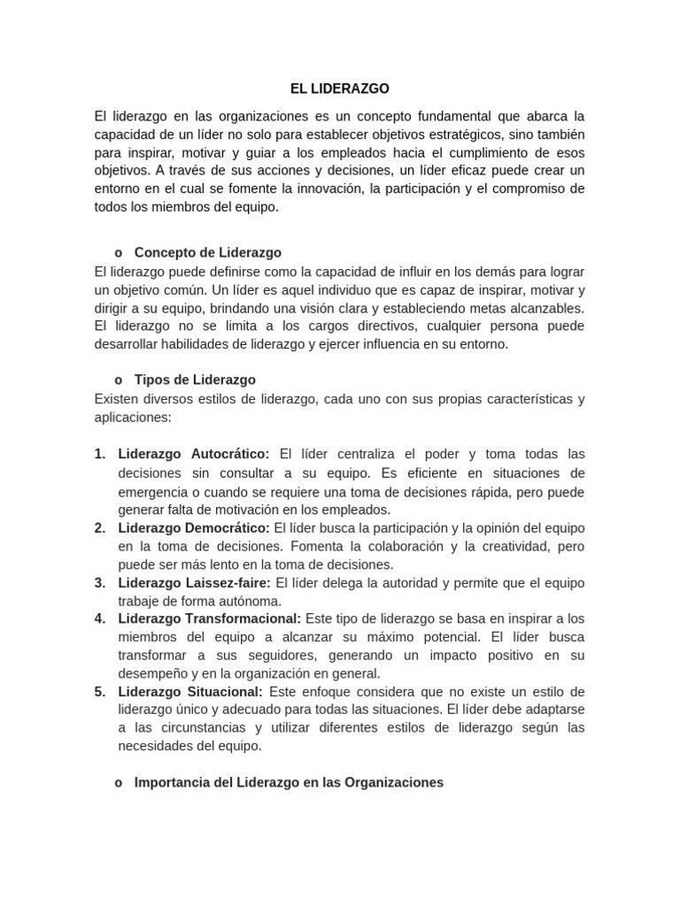 Tipos y Claves del Liderazgo Efectivo | PDF | Liderazgo | Toma de ...