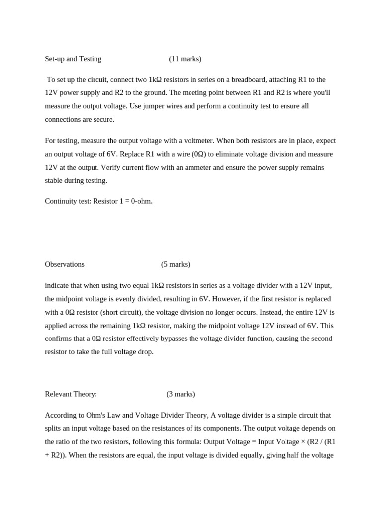 Voltage Divider Circuit Setup Guide | PDF