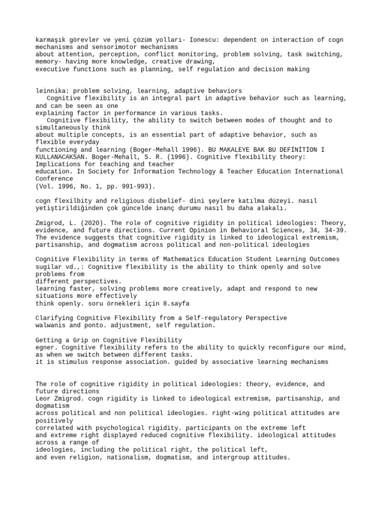 Cognitive Flexibility Notlar | PDF | Cognition | Learning