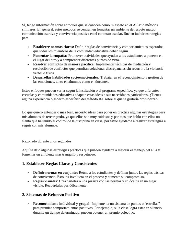 Estrategias de Respeto en el Aula | PDF | Salón de clases | Comportamiento