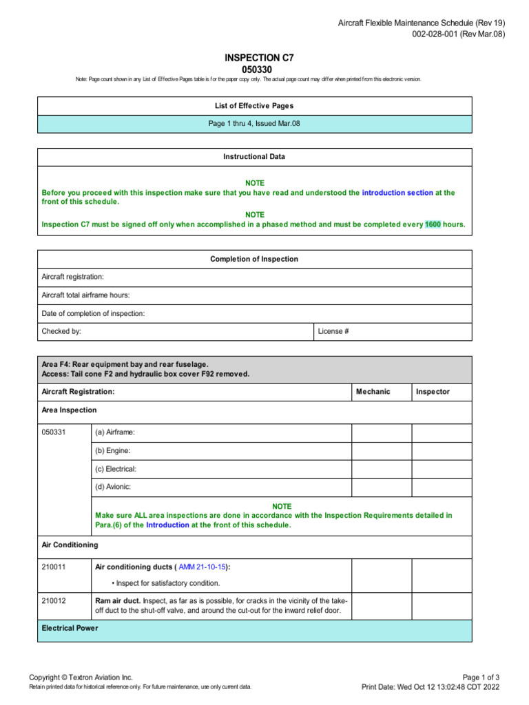 INSPECTION C7 (050330) Ml-H-800-800afms40 | PDF | Aircraft | Aviation