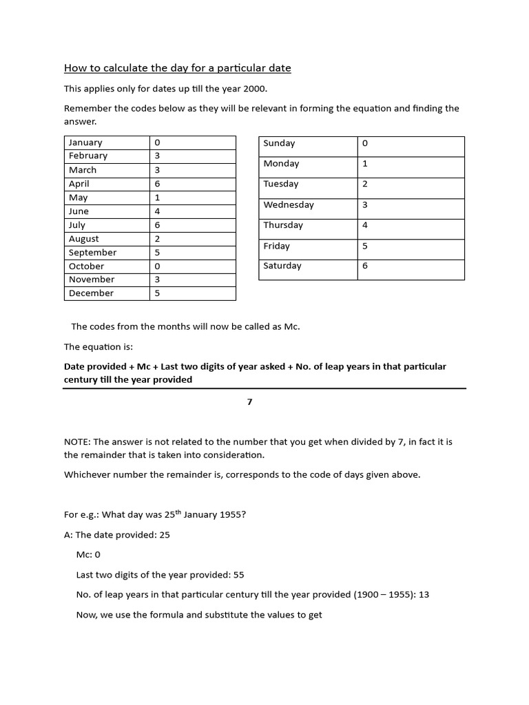 How To Calculate The Day For A Particular Date | PDF
