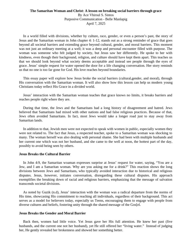 Jesus and the Samaritan Woman's Grace | PDF | Jesus | Samaritans
