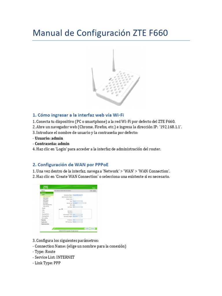 Manual de Configuración ZTE F660 | PDF