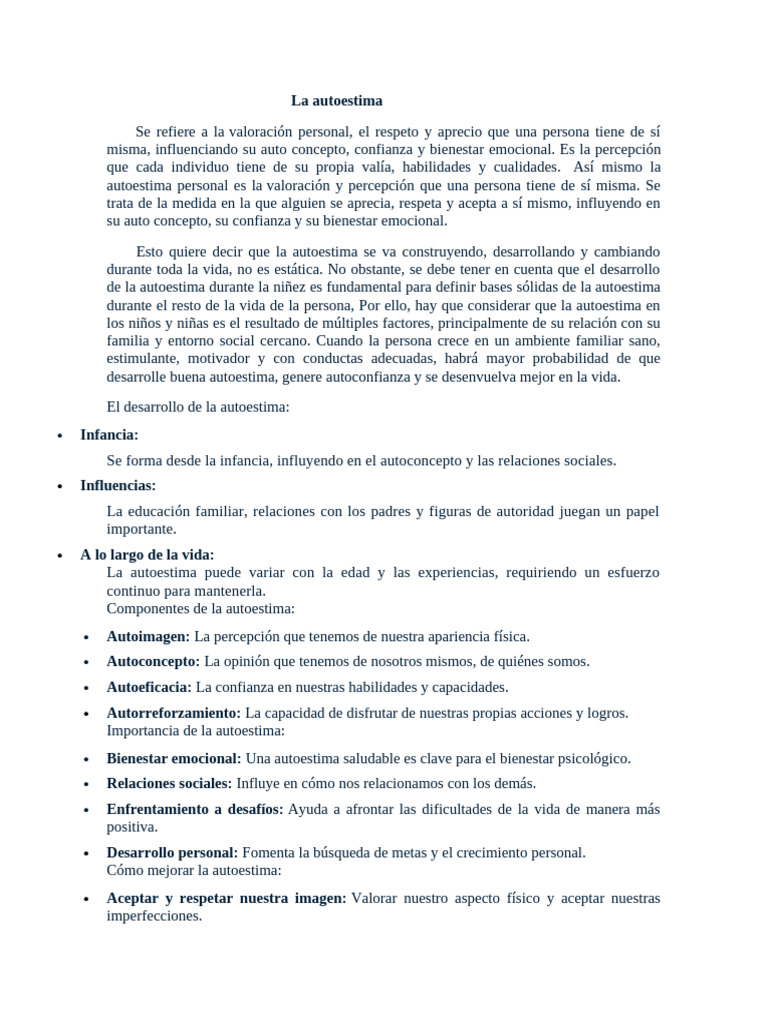 Importancia y desarrollo de la autoestima | PDF | Autoestima | Autoeficacia