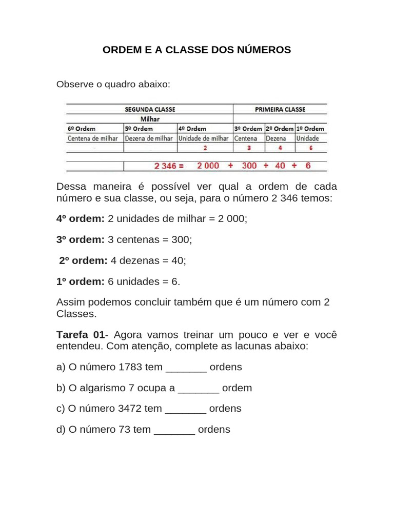 Classes e Ordens dos Números | PDF
