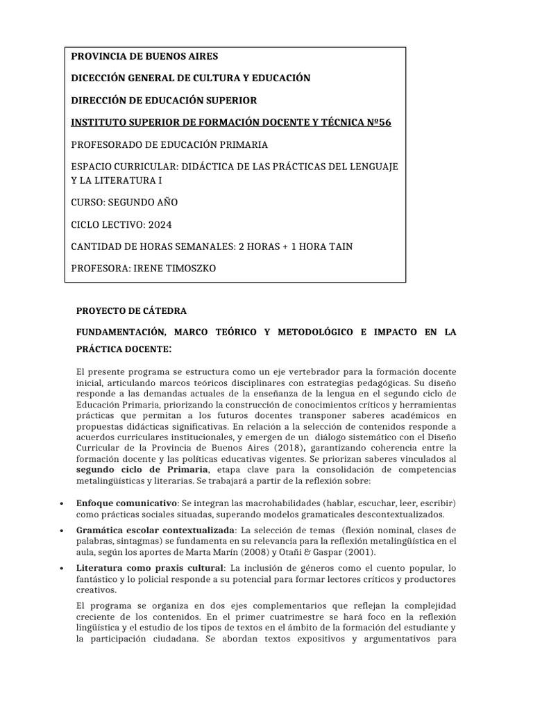Formación Docente en Prácticas del Lenguaje | PDF | Plan de estudios ...