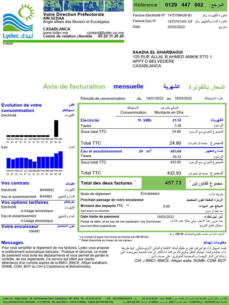 Facture combinée eau et électricité PDF Taxe sur la valeur ajoutée — free download