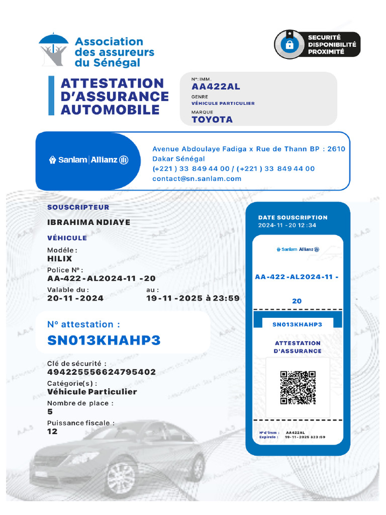 Attestation AutomobileSN013KHAHP3 | PDF