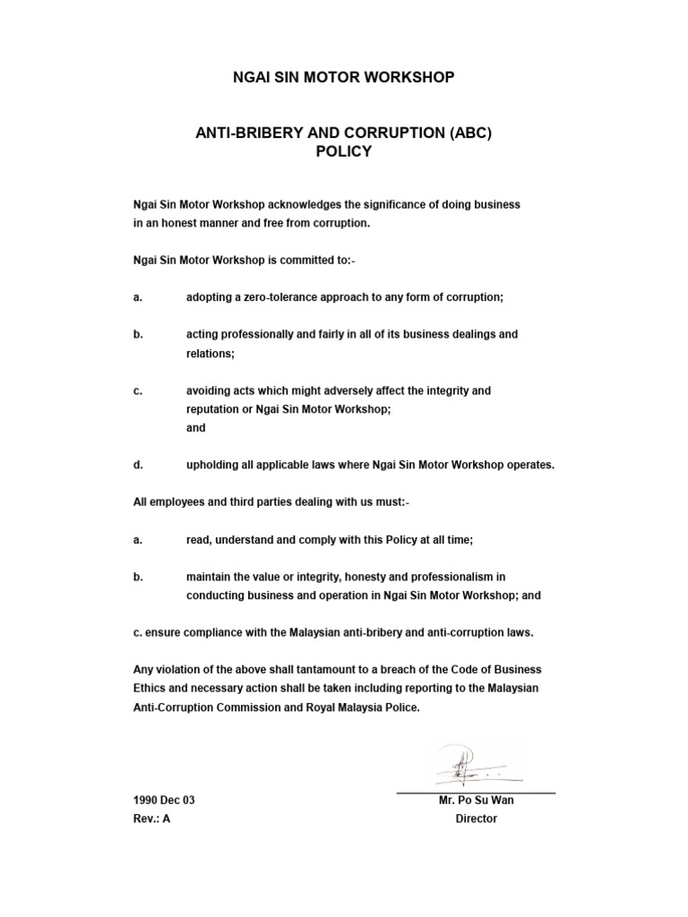 1.c - NSMW - Anti-Bribery and Corruption Policy | PDF