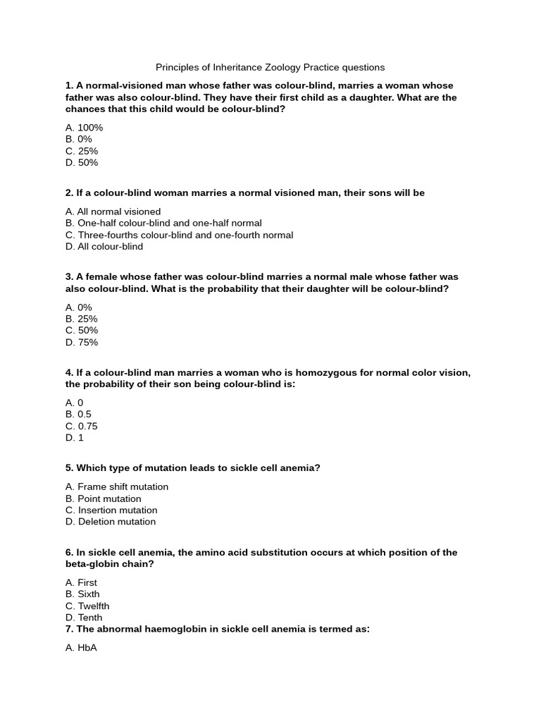 Principles of Inheritance Zoology Practice Questions | PDF | Point ...