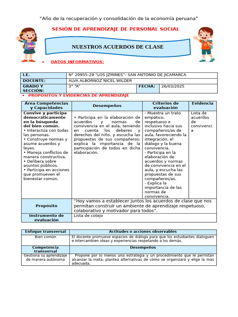 Acuerdos de Convivencia en el Aula | PDF | Salón de clases | Aprendizaje