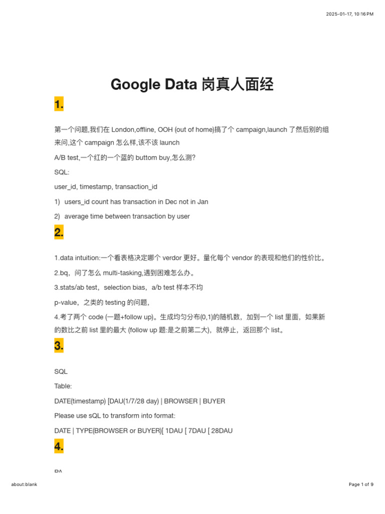 Google Data Analyst Interview Insights | PDF | Student's T Test ...
