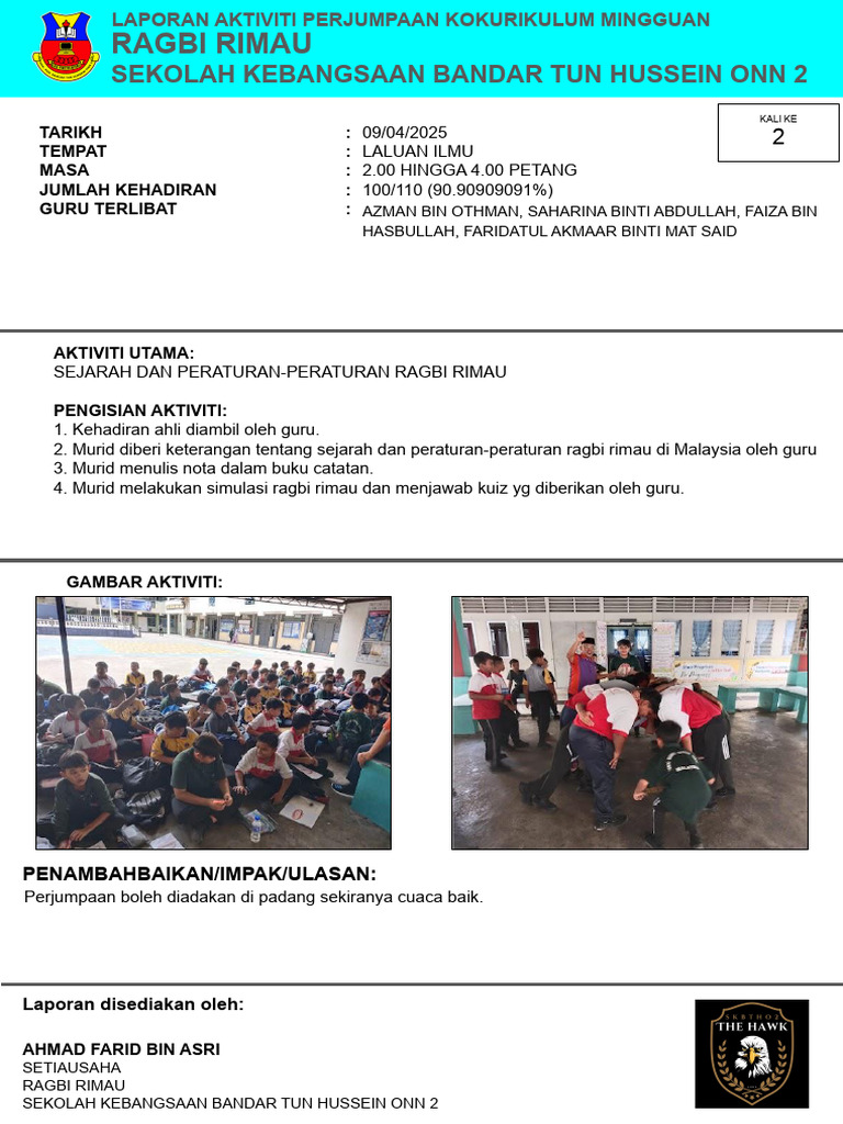 Ragbi Rimau: Sekolah Kebangsaan Bandar Tun Hussein Onn 2 | PDF