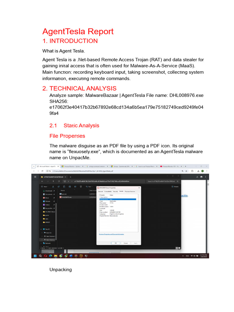 AgentTesla Malware Analysis Report | PDF | Malware | Computer Programming