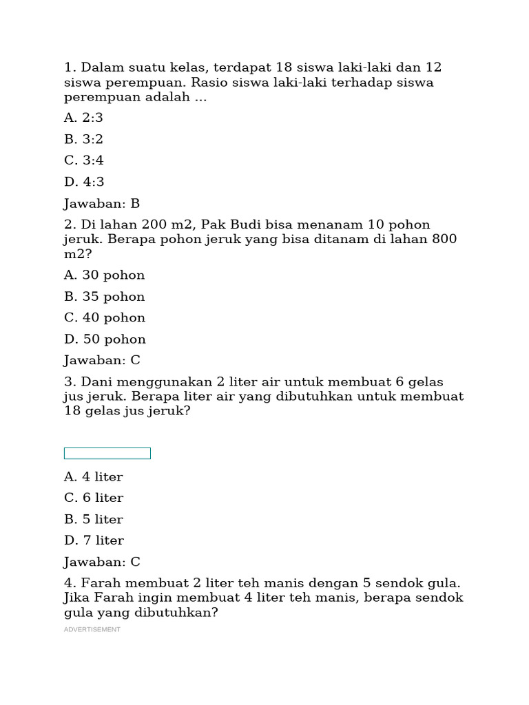 Soal Latihan Rasio Kelas 6 SD | PDF