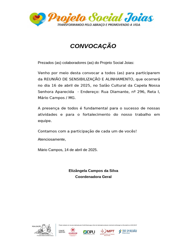 Convocação para Reunião de Alinhamento | PDF