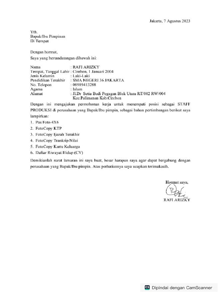 Lamaram Kerja + CV Rafi | PDF