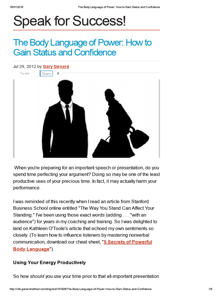 The Body Language of Power - How To Gain Status and Confidence | PDF ...