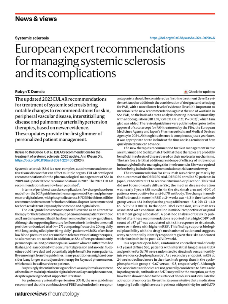 2023 EULAR Guidelines for Systemic Sclerosis | PDF | Human Diseases And ...