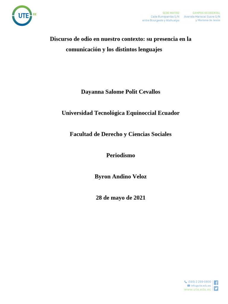 Discurso de odio y su impacto social | PDF | Rosa Parks | Justicia