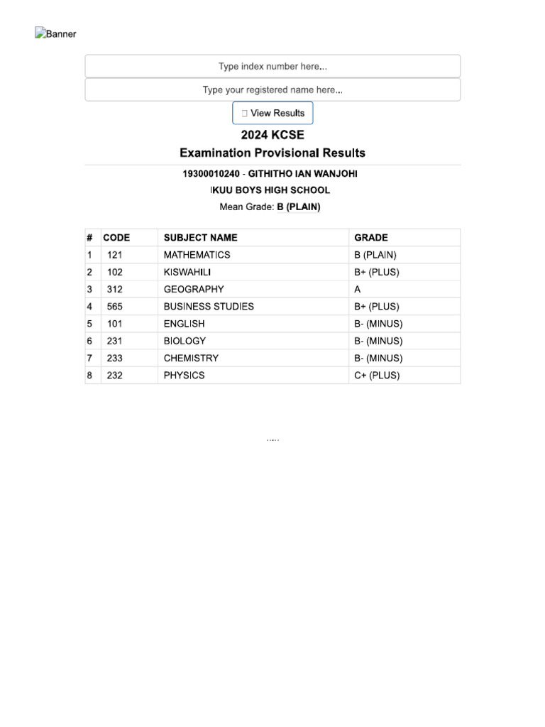 KNEC KCSE RESULTS CHECKER visual data 2