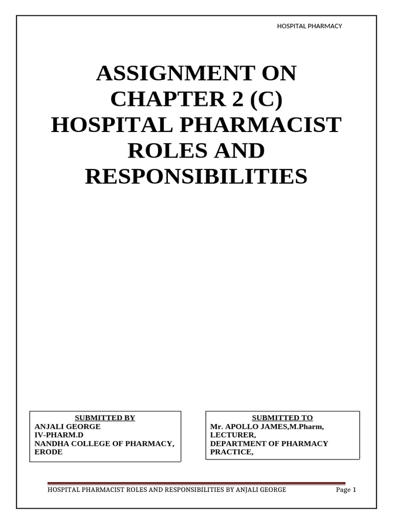 Hospital Pharmacist Roles & Responsibilities | PDF | Pharmacy | Hospital