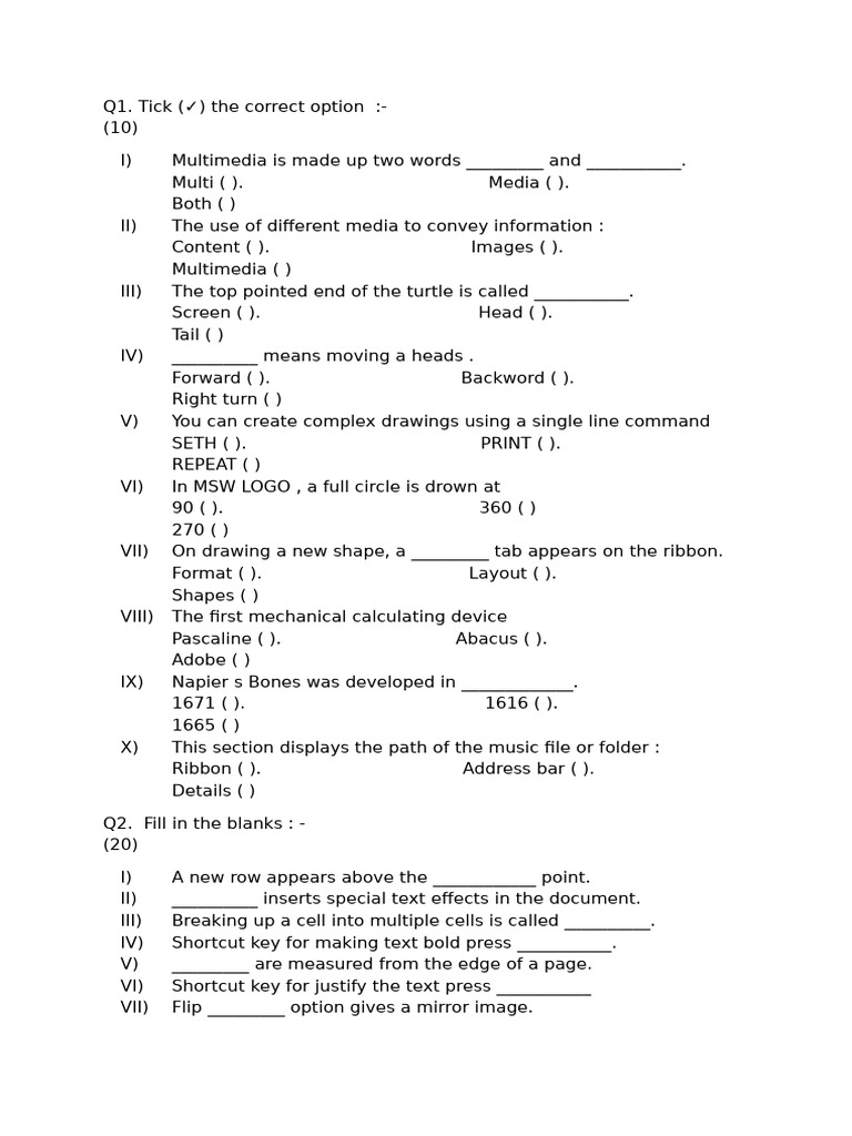 Multimedia and Computing Basics Quiz | PDF | Software | Computing