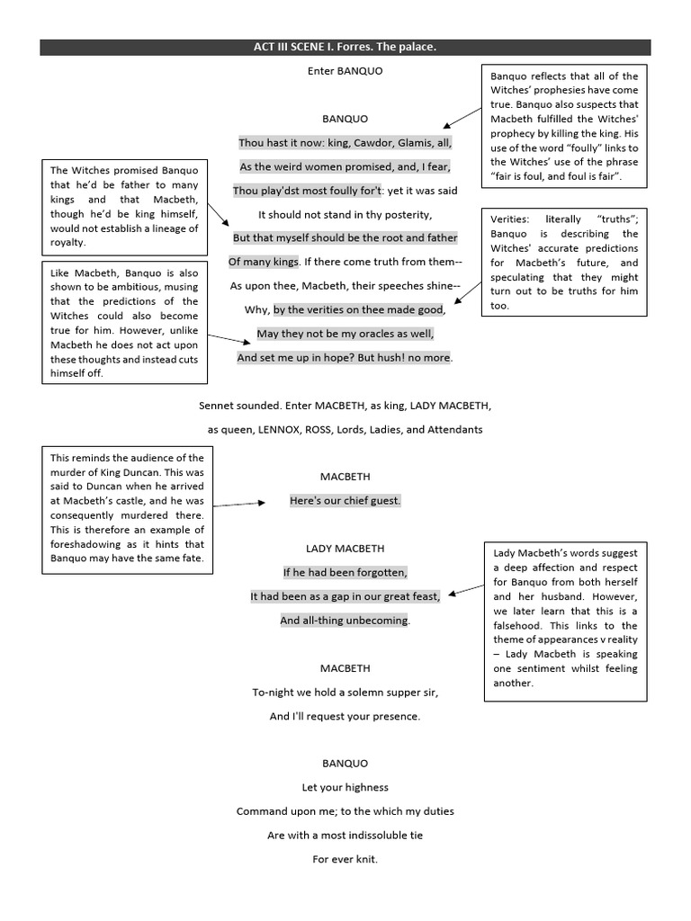 Macbeth Act 3 Scene 1 Analysis | PDF | Macbeth | Mark Antony