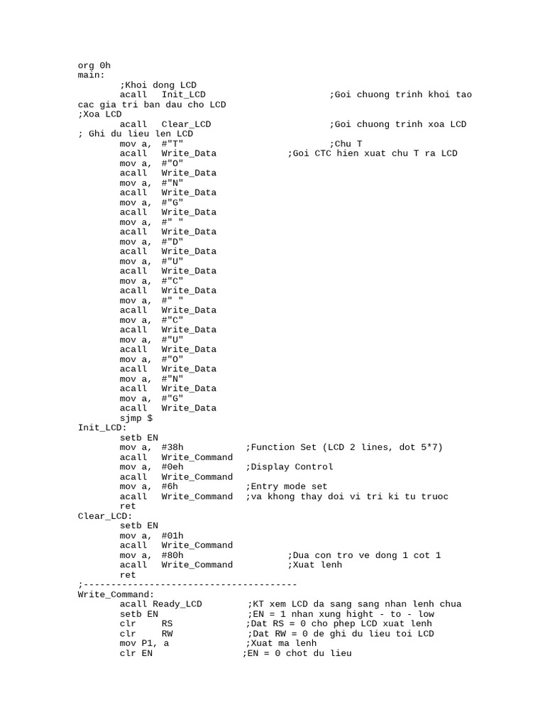 LCD Initialization and Data Writing Code | PDF