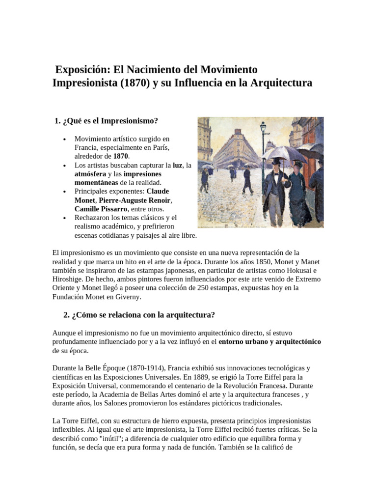 Influencia del Impresionismo en Arquitectura | PDF | Impresionismo ...