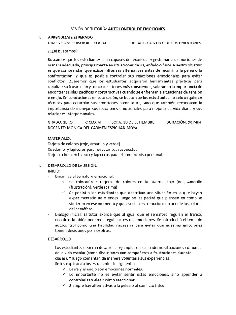 Autocontrol Emocional en Estudiantes | PDF | Ira | Las emociones