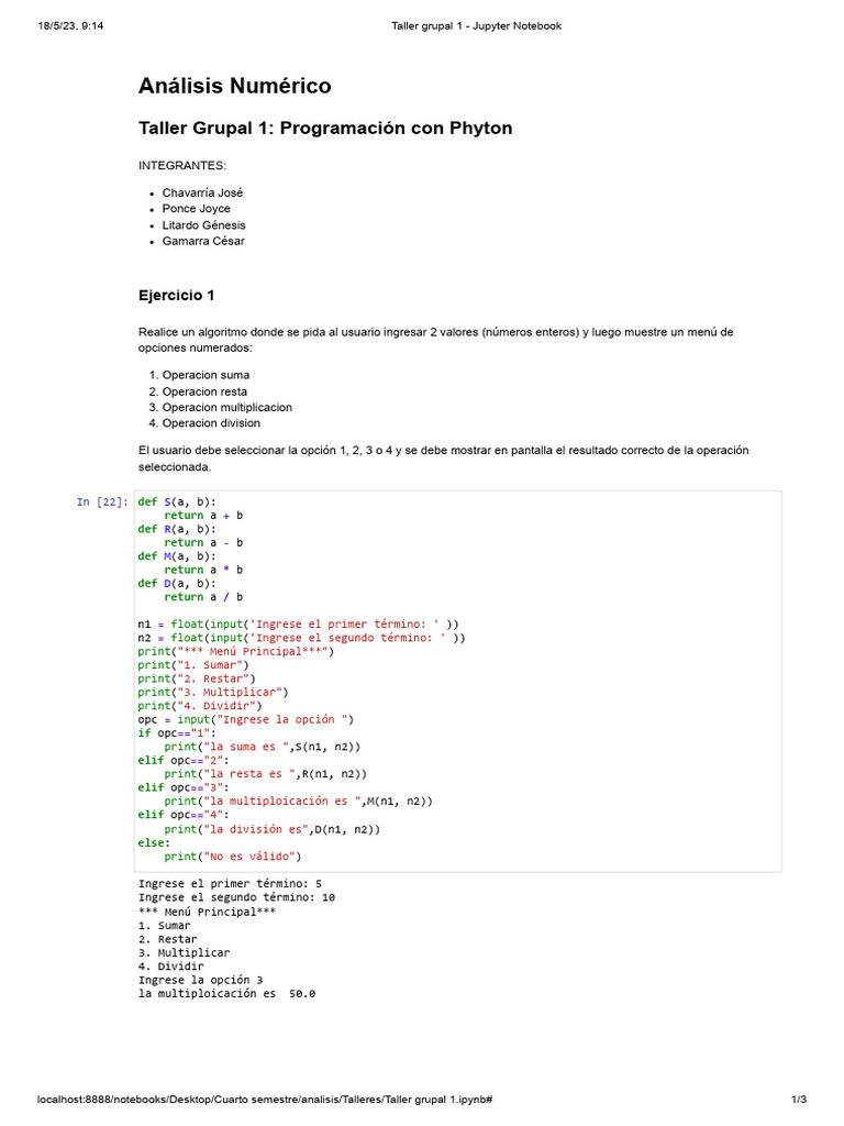 Taller de Programación en Python: Ejercicios | PDF | Matemáticas
