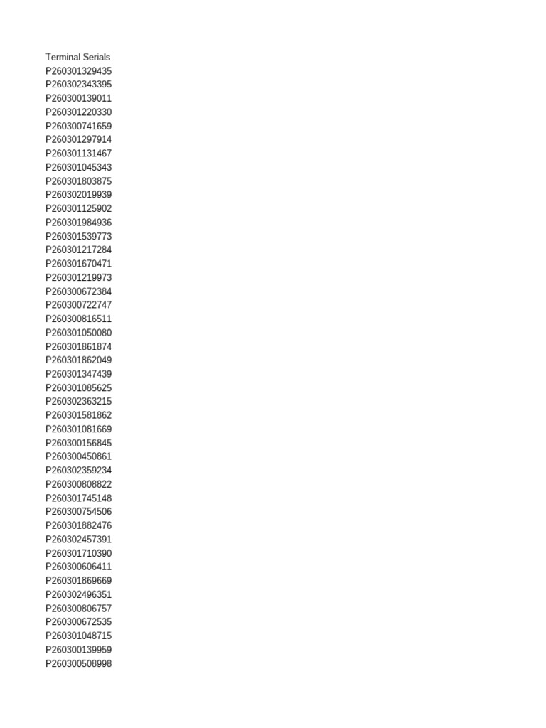 Terminal Serial Numbers List | PDF