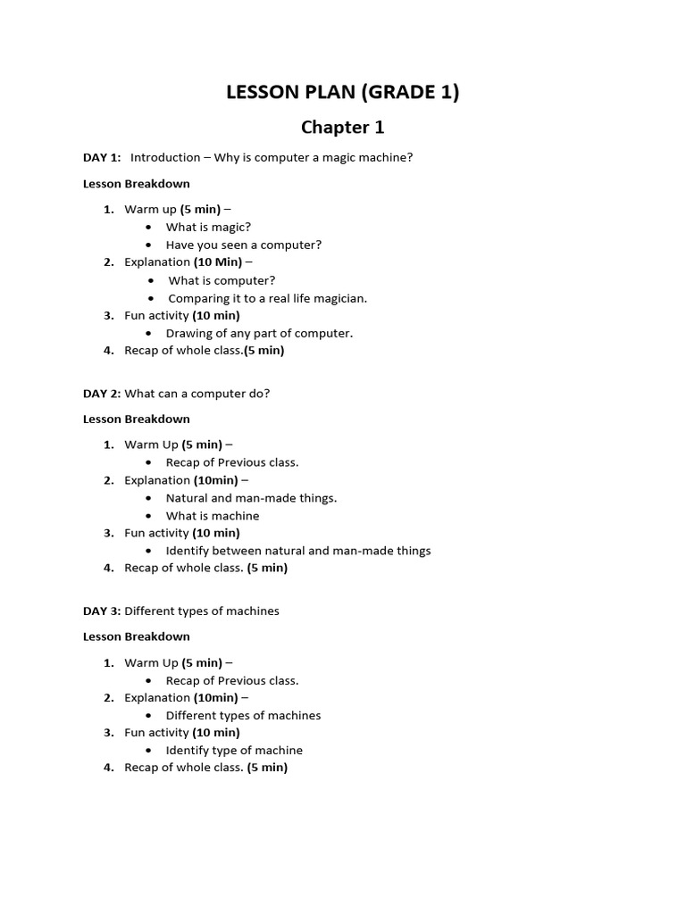 Grade 1 Computer Lesson Plan Overview | PDF | Input/Output | Operating ...